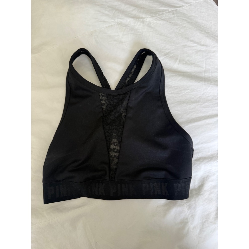 Victoria's Secret PINK Ultimate Sports Bra Black Leopard Mesh High Neck Small